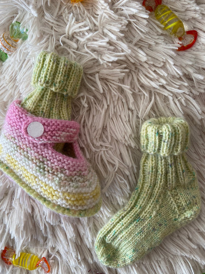 Babyschuhe & -socken Rosa meliert / Hellgrün