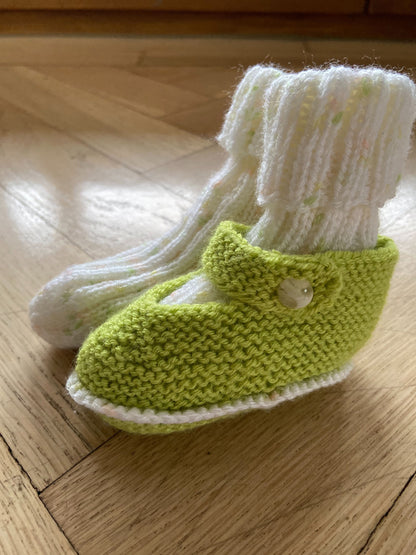 Babyschuhe & -socken Apfelgrün / Weiß meliert